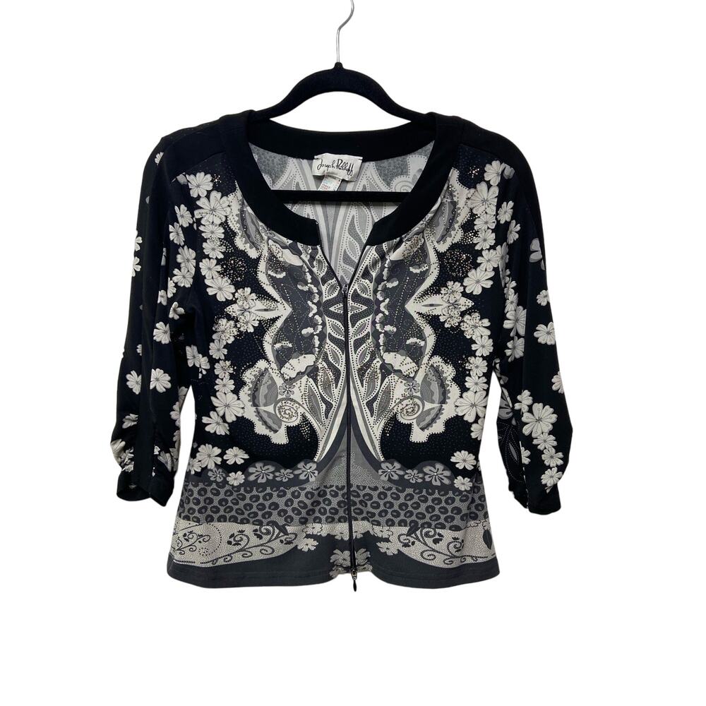 Joseph Ribkoff Embellished‎ Rhinestone Full Zip Cardigan Sweater Black Women's 8